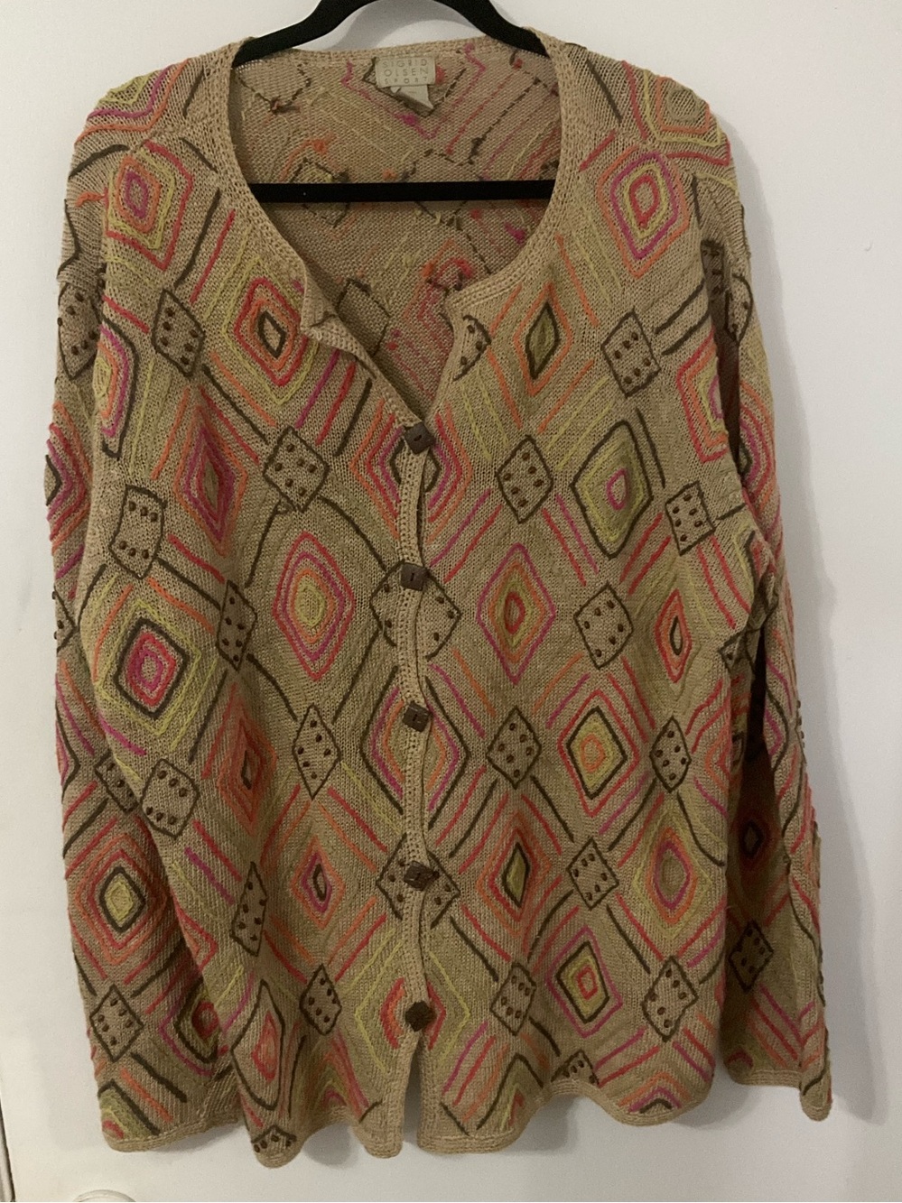 Sigrid Olsen Sport Geometric print Rayon and  Silk Blend Cardigan SZ 2X